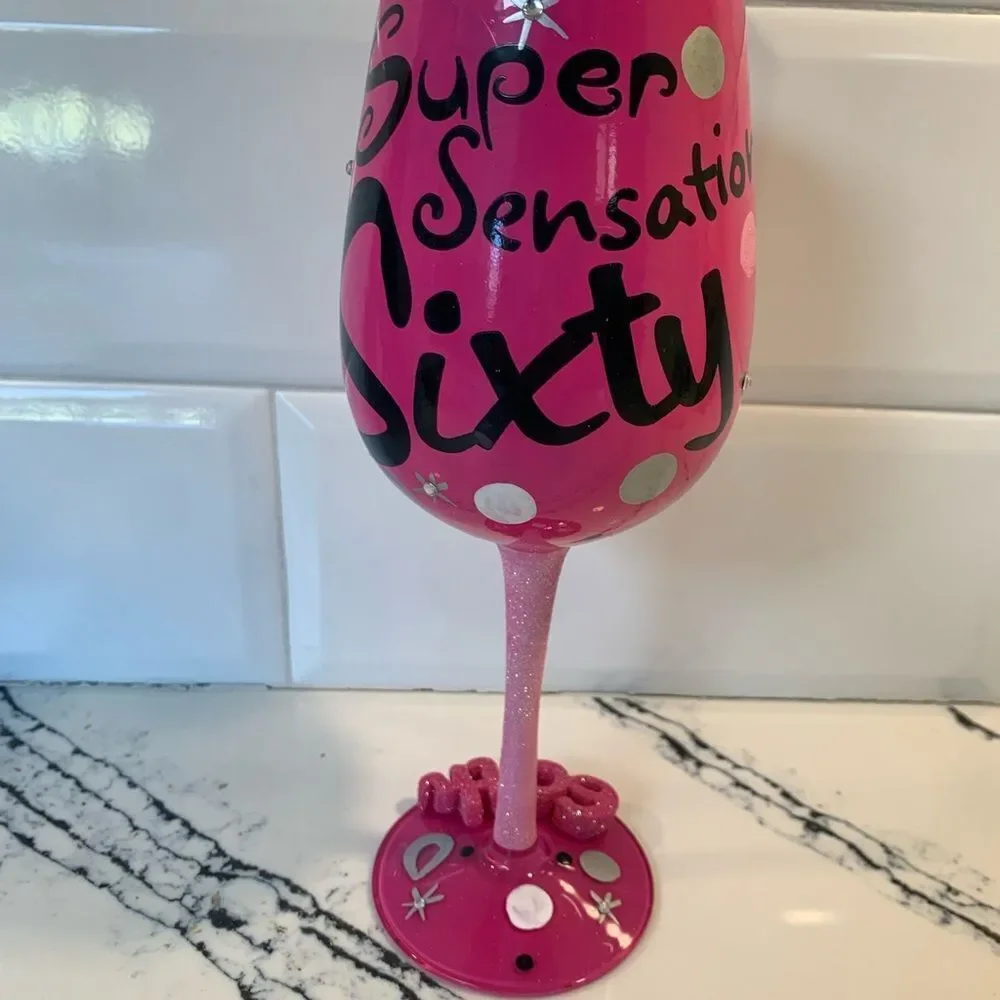 Pink 60th Birthday Party Decoration Wine Glass